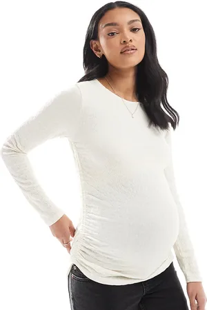 VERO MODA Top color de manga larga con detalle fruncido de tejido texturizado de -Blanco