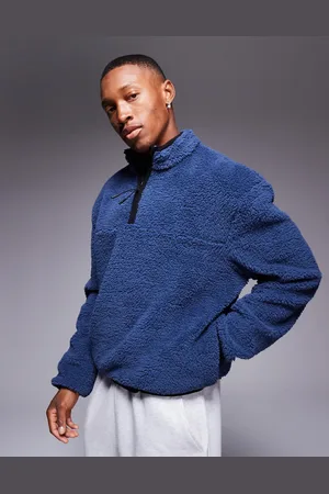 ASOS Sudadera azul de corte cuadrado extragrande con cremallera corta de borreguito de