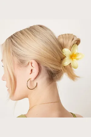 DesignB London Pinza para el cabello amarilla en forma de flor hawaiana de
