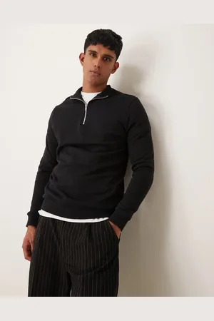 ASOS Sudadera negra básica con cremallera corta de