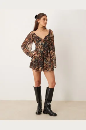 Miss Selfridge Mono corto de manga larga y estilo wéstern con estampado de leopardo de -Multicolor