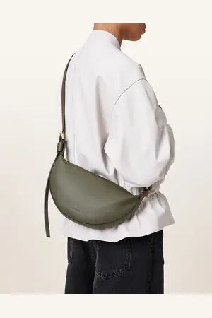 AllSaints Bandolera con diseño semicircular de cuero de