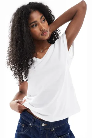 VERO MODA Camiseta blanca holgada extragrande con cuello de pico de -Blanco