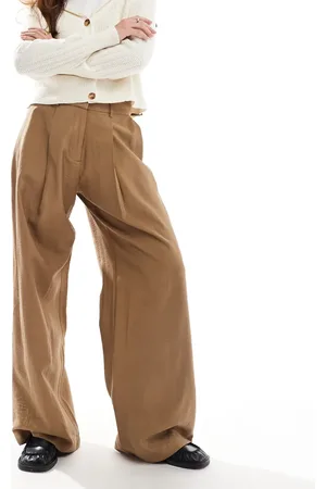 AWARE Pantalones dad de sastre marrón cálido de tejido con caída de