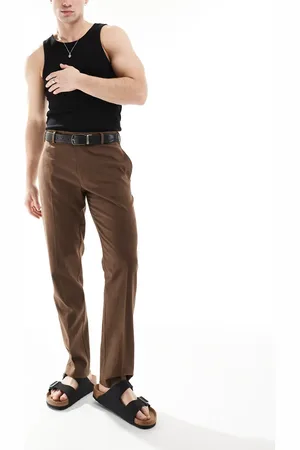 ASOS Pantalones de vestir marrones de corte slim de mezcla de lino de
