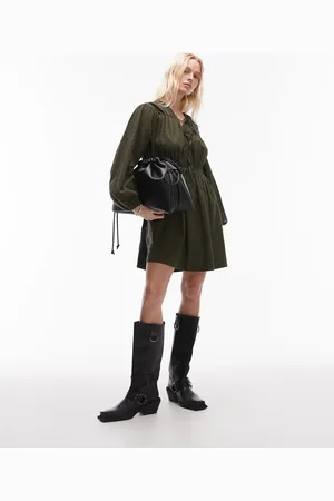 Topshop Vestido corto a cuadros con lazada delantera de -Verde