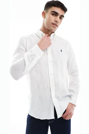 Ralph Lauren Camisa blanca clásica de corte custom con logo de lino Icon de