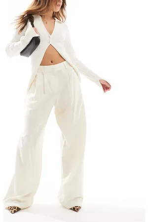 AWARE Pantalones dad de sastre color crema de tejido con caída de -Blanco
