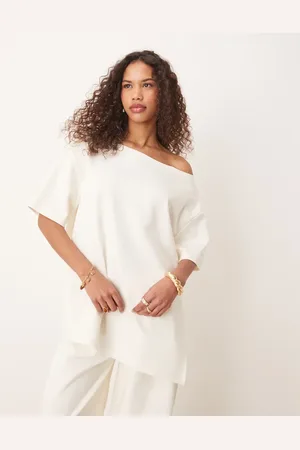 ASOS Sudadera color con hombro caído de tejido entrelazado de (parte de un conjunto)-Neutro