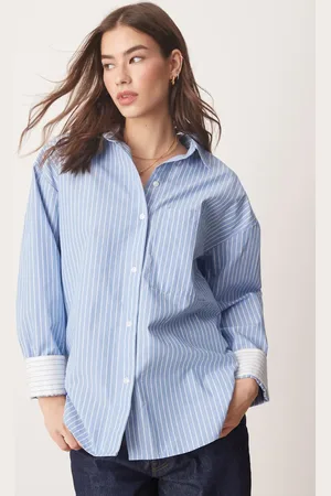 Abercrombie & Fitch Camisa a azules y blancas extragrande de manga larga de popelina de -Blanco