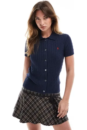 Ralph Lauren Cárdigan azul marino de manga corta con cuello de solapas de
