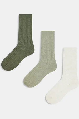 Weekday Pack de 3 pares de calcetines de color blanco hueso y de canalé de -Verde