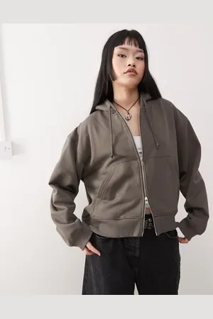 Weekday Sudadera marrón topo oscuro de corte cuadrado con capucha y cremallera Essence de -Gris