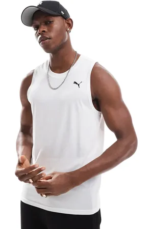 PUMA Camiseta blanca y gris carbón sin mangas Tech de