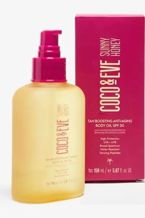 Coco & Eve Aceite corporal antiedad para potenciar el bronceado con FPS 30 de 150 ml de