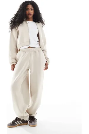 Miss Selfridge Joggers color avena de pernera barrel de -Blanco