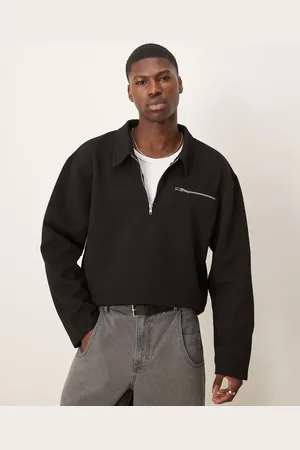 ASOS Jersey de corte cuadrado extragrande con cuello tipo polo, hombros caídos y bolsillo con cremallera de
