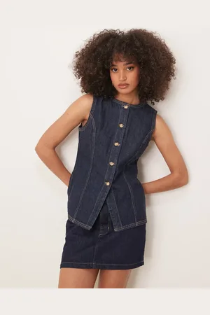 Abercrombie & Fitch Chaleco vaquero azul añil lavado de corte alargado de
