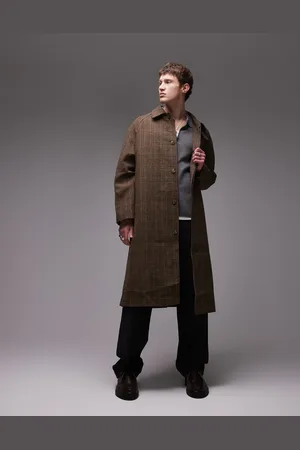 Topman Abrigo tres cuartos marrón a de lana de -Multicolor