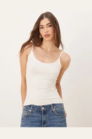 Gina Tricot Top color de tirantes de punto liso de -Blanco