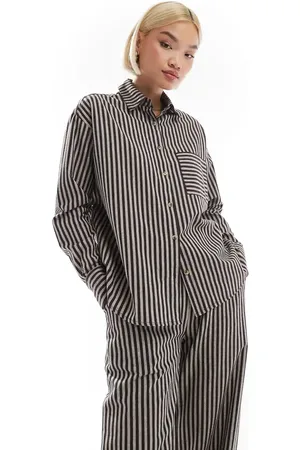 Threadbare Camisa chocolate a rayas holgada de (parte de un conjunto)-Neutro