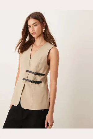 ASOS Chaleco de traje largo color con detalle de trabillas de -Neutro