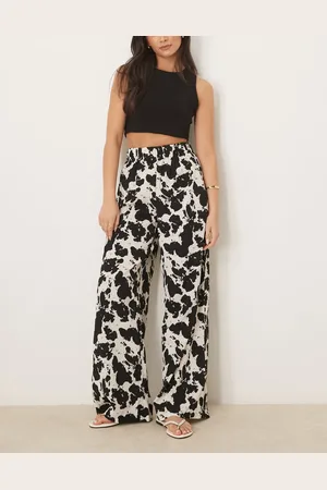VILA Pantalones de pernera ancha sin cierres con estampado de vaca de -Negro
