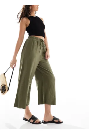 New Look Pantalones capri caquis de lino de -Verde