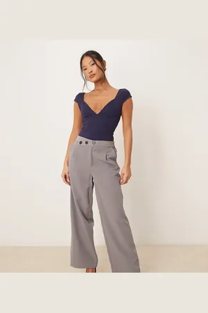 JDY Pantalones grises de pernera ancha con tapeta de botones asimétrica de