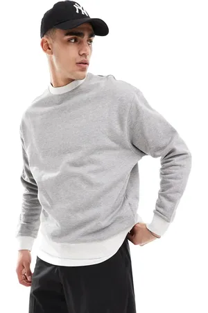 ASOS Sudadera extragrande gris jaspeada con cuello redondo de