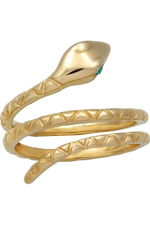 Elli Anillo para el meñique de plata de ley 925 chapada en oro con diseño de serpiente de tendencia y cristales de