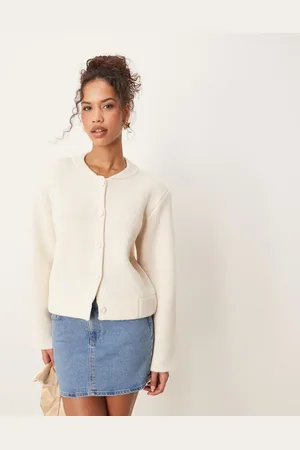 AWARE Chaqueta bomber color abotonada de punto de -Blanco