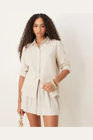 Abercrombie & Fitch Camisa holgada de manga larga de mezcla de lino de
