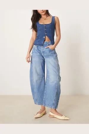 Free People Vaqueros de talle medio y pernera barrel con lavado claro Good Luck de