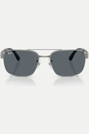 Ray-Ban Gafas de sol gris plomo con montura cuadrada y lentes azules de