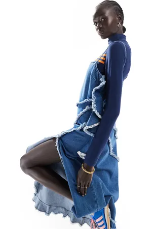 ASOS Vestido vaquero largo medio de corte al bies de