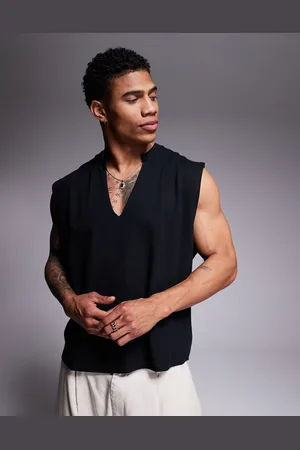 ASOS Camiseta negra extragrande sin mangas con cuello de pico de