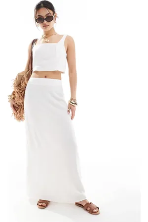 River Island Falda semilarga blanca de tejido efecto lino de (parte de un conjunto)