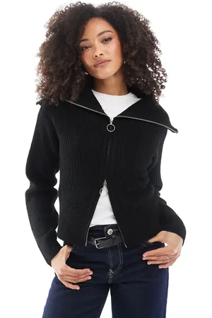 JJXX Jersey negro con cremallera de doble sentido de punto de