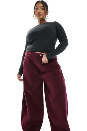 ASOS Pantalones rojo de corte barrel con costuras de Curve