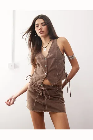 Monki Minifalda vaquera lavado con cinturón anudado de (parte de un conjunto)