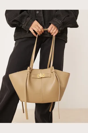 Gina Tricot Bolso tote mediano marrón topo oscuro con asas y detalle tipo clutch de cuero sintético de -Verde