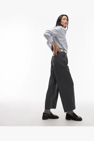 Topshop Pantalones de sastre grises de pernera recta ancha con raya diplomática de (parte de un conjunto)