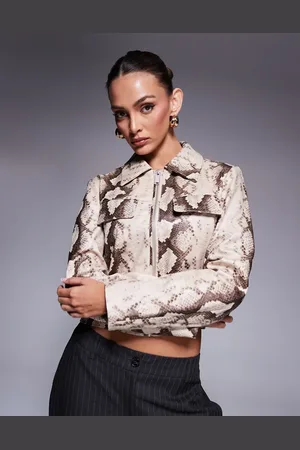 River Island Chaqueta Harrington de cuero sintético efecto piel de serpiente de -Neutro
