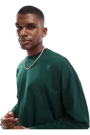 ASOS Camiseta verde de manga larga y corte cuadrado extragrande con sisas caídas de