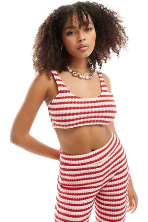 ASOS Top a rayas rojas y blancas de tirantes de croché texturizado de (parte de un conjunto)-Multicolor