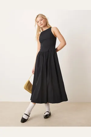 Abercrombie & Fitch Vestido midi con cuello alto y cintura baja de