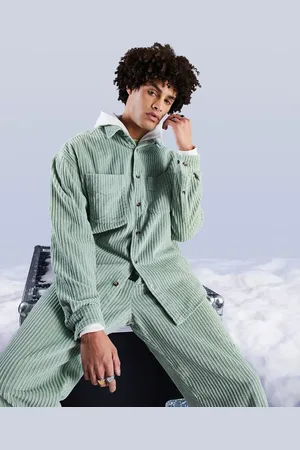 ASOS Camisa color extragrande con diseño irregular de pana de (parte de un conjunto)-Verde