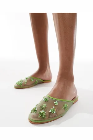 SEQWL Sandalias verdes con abalorios de malla XY de