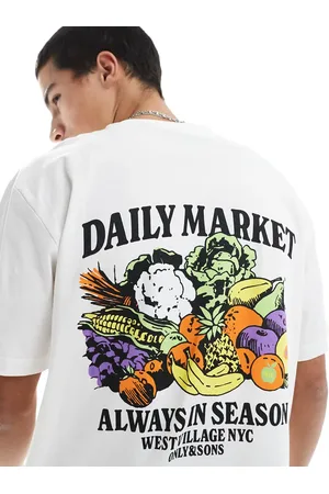 Only & Sons Camiseta blanca holgada con estampado "Daily Market" en la espalda y acabado texturizado de -Blanco